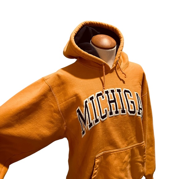 VINTAGE UNIVERSITY OF MICHIGAN GOLD HOODED SWEATSHIRT WOLVERINES COLLEGE 1980s - Picture 4 of 15